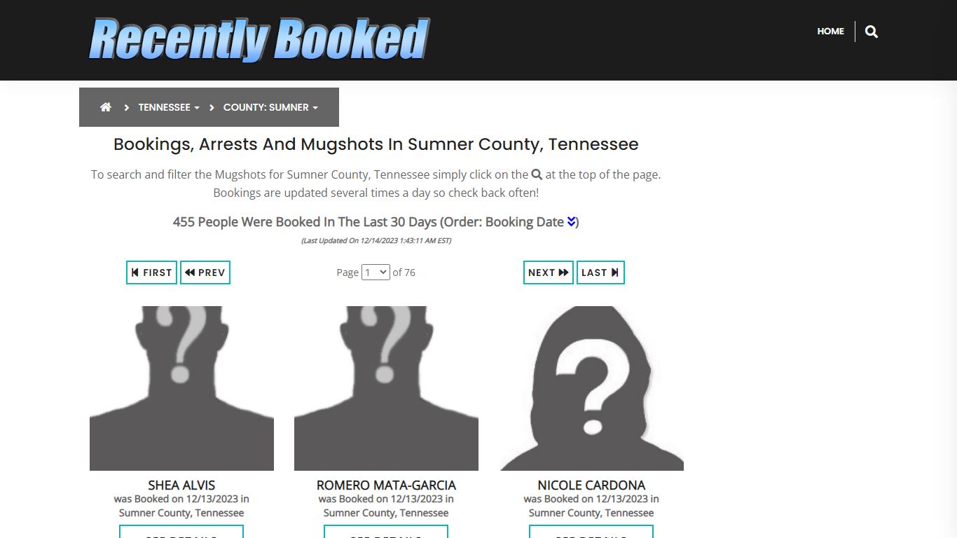 Bookings, Arrests and Mugshots in Sumner County, Tennessee